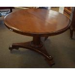 Victorian mahogany circular pedestal dining table, 116cm wide