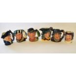 Group of six Royal Doulton small character jugs including Simon the Seller and The Walrus and