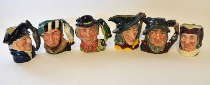 Group of six Royal Doulton small character jugs including Simon the Seller and The Walrus and