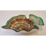 Art glass bowl with swirling green and brown design, 17cm diam