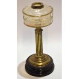 Black ceramic brass and cut clear glass oil lamp stand and reservoir of circular waisted base to a