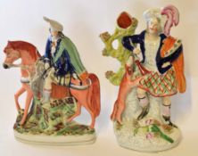 Two Staffordshire figures of Scottish characters, one on horseback, the other modelled as a spill