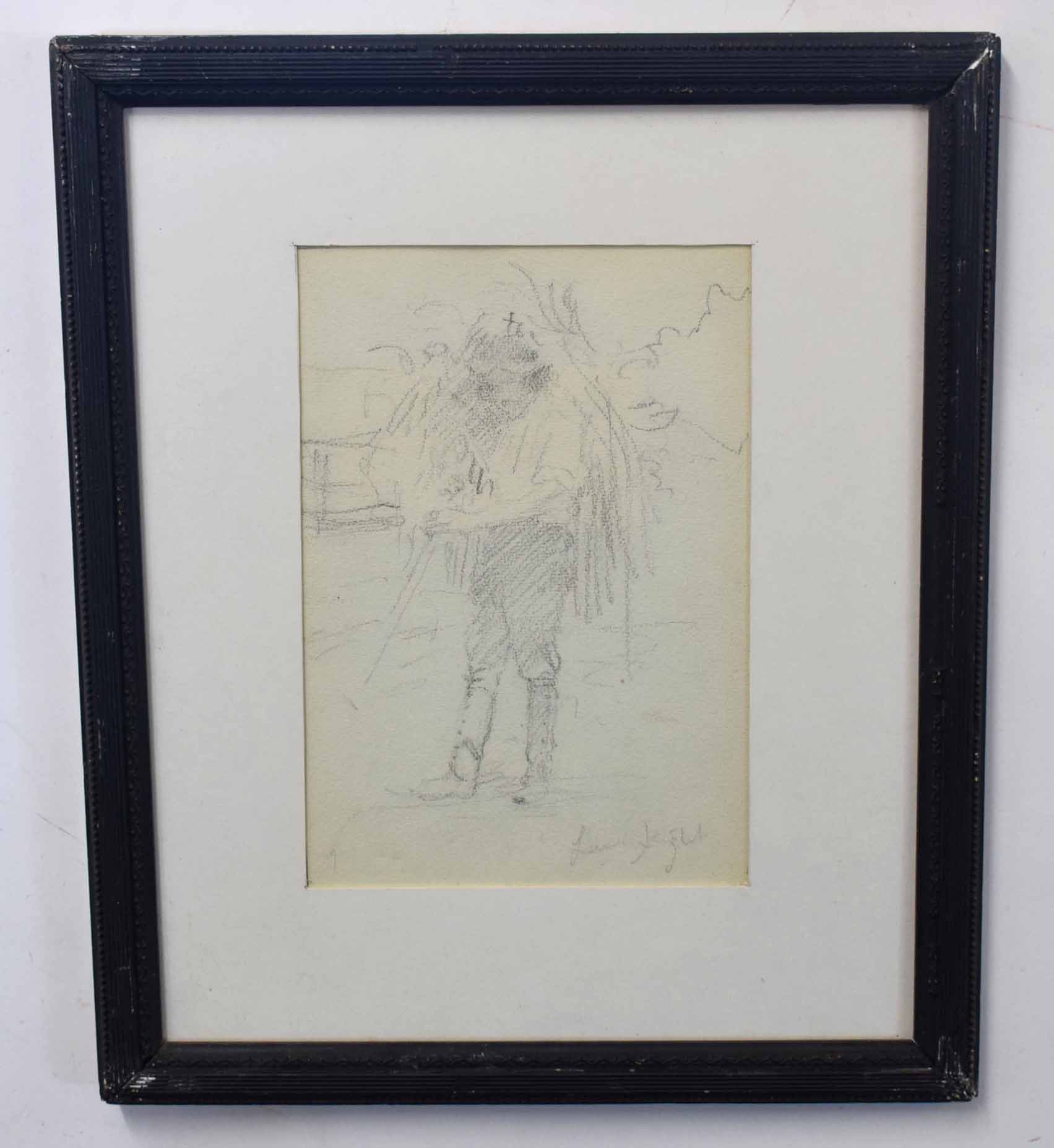 Follower of Laura Knight, bears signature, pencil drawing, Country woman, 24 x 16cm