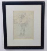 Follower of Laura Knight, bears signature, pencil drawing, Country woman, 24 x 16cm