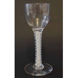 English 18th century wine glass with bucket shaped bowl and air twist stem, 14cm high