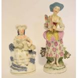Staffordshire porcelain figurine of a lady with a poodle together with a Derby porcelain group of