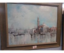 Brian Ryder, signed and dated 87, oil on board, "Venice - St Maggiore, Grand Canal", 34 x 44cms