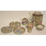 Collection of Cantonese Chinese porcelain wares, all with typical polychrome decoration comprising