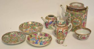 Collection of Cantonese Chinese porcelain wares, all with typical polychrome decoration comprising