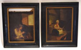 19th century English School pair of oils on panel, Rustic scenes, 25 x 18cm (2)