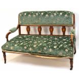 Edwardian rosewood two-seater cottage sofa with decorative inlaid multi-splat back, 127cms wide