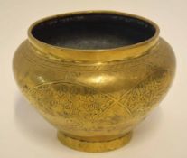 Oriental metal ware jardiniere with an incised design, 18cm diam