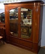 Edwardian harlequin matched mahogany inlaid bedroom suite comprising a large mirror door wardrobe,