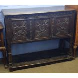 18th century and later oak sideboard (constructed from period timbers), three panelled front over an