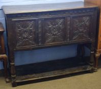 18th century and later oak sideboard (constructed from period timbers), three panelled front over an