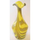 Tall baluster shaped glass vase, decorated with tones of yellow and Murano sticker to edge, 32cm