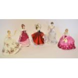 Group of five Royal Doulton figurines including Victoria