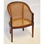 19th century mahogany Bergere tub chair, single cane back and seat