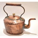 19th century copper kettle of typical oval form with overhead handle and pull off cover, height 31cm