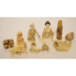Group of resin and/or composite Japanese carvings of figures and animals