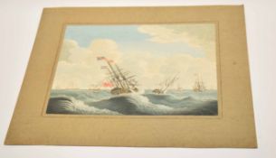 18th/19th century English School, watercolour, Naval fleet, 23 x 29cm, unframed