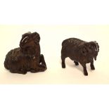 Two Japanese carvings of rams as inro or netsuke, both signed to base