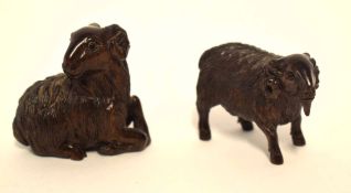 Two Japanese carvings of rams as inro or netsuke, both signed to base
