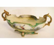 Green ribbed fruit bowl with applied flowers, 18cms diam