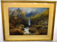 Edgar E West, signed watercolour, Norwegian waterfall, 54 x 75cms