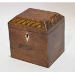 Early 19th century mahogany and boxwood line inlaid tea caddy of rectangular form, the hinged