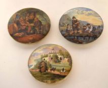 Group of three pot lids, including called a fix and a further one of Walmer Castle, 11cm diam (3)