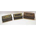 Mixed Lot: three various early 20th century painted cash boxes, each of hinged rectangular form with