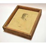 Antique stone printing block, signed with a head and shoulders portrait of a gent