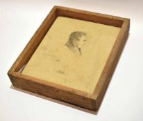 Antique stone printing block, signed with a head and shoulders portrait of a gent