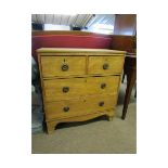 Stripped chest of two short and two full width drawers on bracket feet, 71cm wide