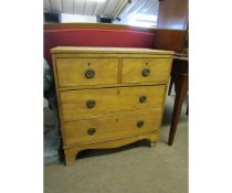 Stripped chest of two short and two full width drawers on bracket feet, 71cm wide