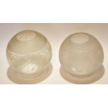 Mixed Lot: two various etched clear glass globular lamp shades (2)
