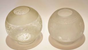 Mixed Lot: two various etched clear glass globular lamp shades (2)