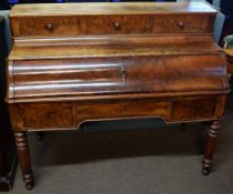 Beidermeier type cylinder desk, the opening front and closing writing surface and drawers, further