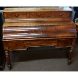 Beidermeier type cylinder desk, the opening front and closing writing surface and drawers, further