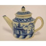 Late 18th century miniature or small bachelor pearl ware tea pot and cover decorated with a blue