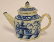 Late 18th century miniature or small bachelor pearl ware tea pot and cover decorated with a blue