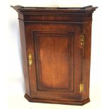 Early 19th century oak corner cupboard panelled door enclosing fitted shaped shelving, 82cm wide