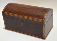 19th century dome top burr walnut and boxwood line inlaid former tea caddy with void interior, width