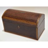 19th century dome top burr walnut and boxwood line inlaid former tea caddy with void interior, width
