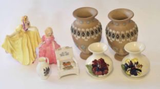 Mixed Lot: ceramics including pair of Moorcroft vases with a design of Hibiscus on point, pair of