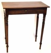 Early 19th century mahogany side table, full width frieze drawer raised on ring turned supports,