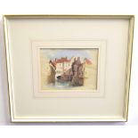 19th century English School watercolour, Coastal scene with fishing boat and figures, 17 x 24cms,