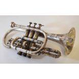 20th century silvered trumpet, J Higham Ltd - Manchester of typical three-valve form and further