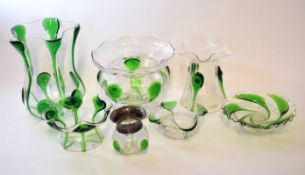 Group of glass wares including various vases of shapes and sizes, together with a bowl with silver